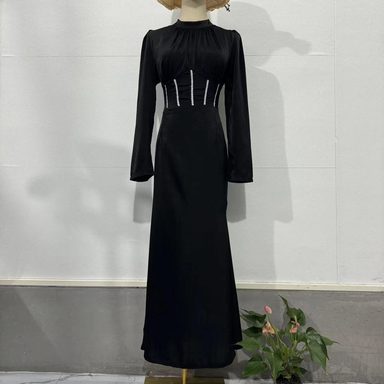 

GMXIA Осеннее женское платье с тонкой плиссированной длинной юбкой нерегулярной формы и длинными рукавами на шнуровке S чёрный