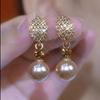 New Purple Pearl Earrings Full of Diamond Leaves for Women, Design Ear Buckles Temperament Earrings