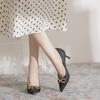 Metal buckle 7cm high heels women's new leather pointed head shallow mouth stiletto single shoes not tired feet women's shoes