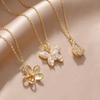 Butterfly Flower Water Drop Pendant Necklace 3-Piece Set for Women - Fashionable Clavicle Chain