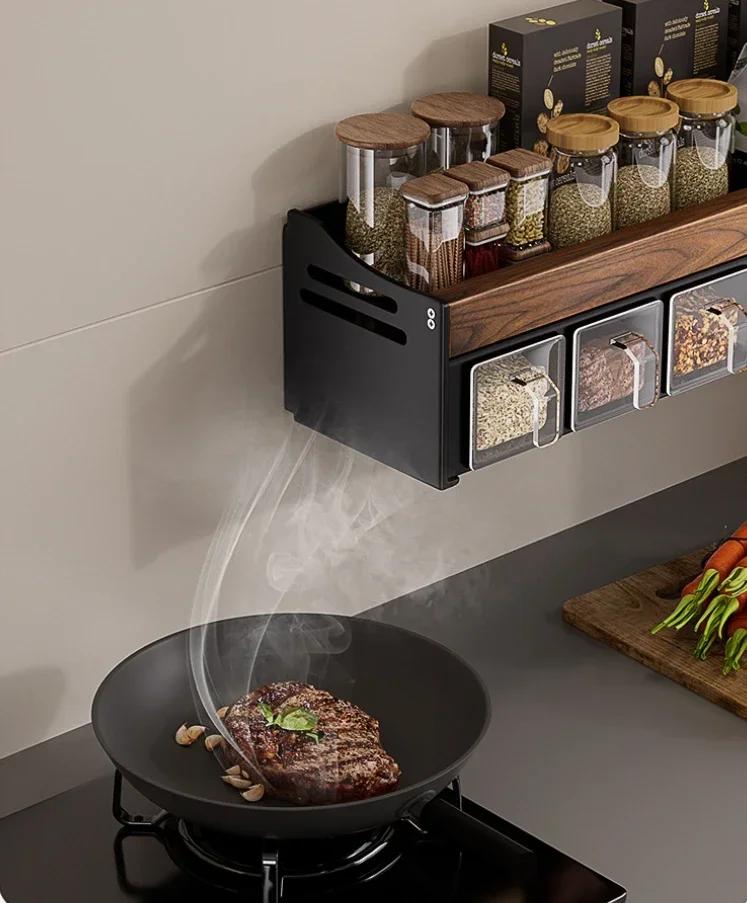 Wall Mounted Wooden Kitchen Shelf, Spice Bottle Organizer, Multifunctional Free of Holes To Remove and Washable