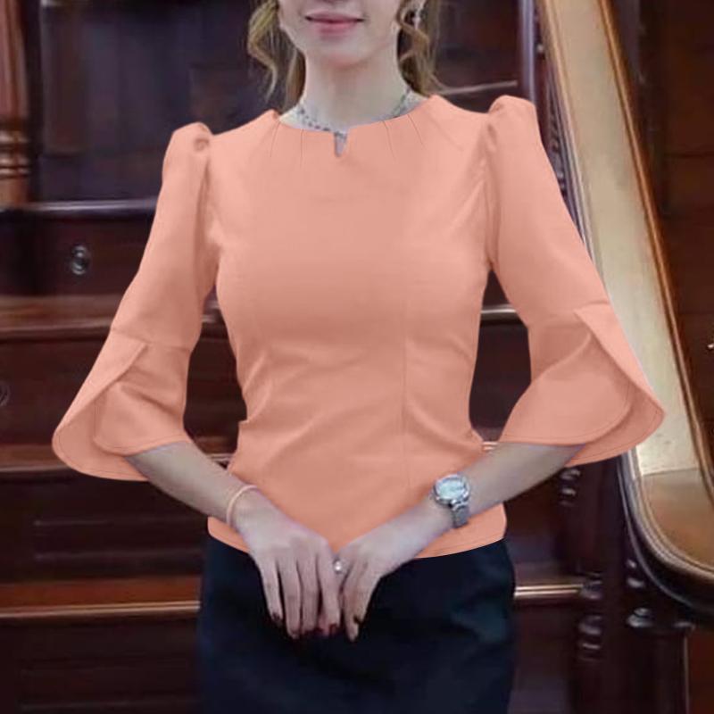 

ZANZEA Женская повседневная блузка с V-образным вырезом, однотонная, с рукавами три четверти XL розовый