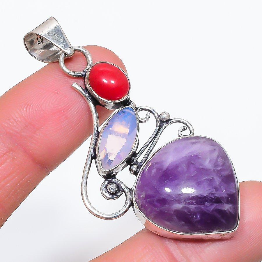

Natural Sage Amethyst, Opal 925 Sterling Silver Jewelry Pendant 2.40 A2r92