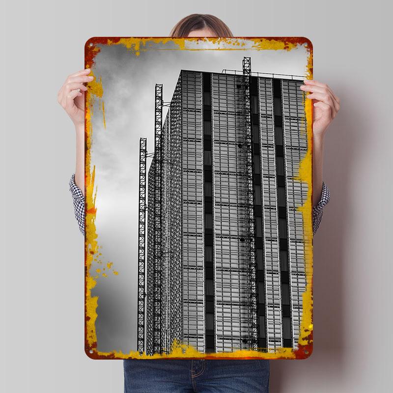 

Modern Skyscraper Facade Metal Poster Customized Wall Art Retro Vintage Tinplate Signs for Wand Deko Home Decoration Luxury Room 7.9x11.8In(20x30cm)