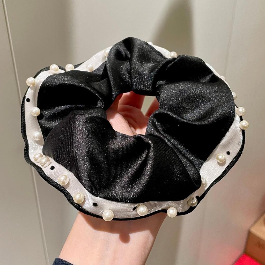 Pearl Polka Dot Satin Pleated Lace Hair Tie for Women