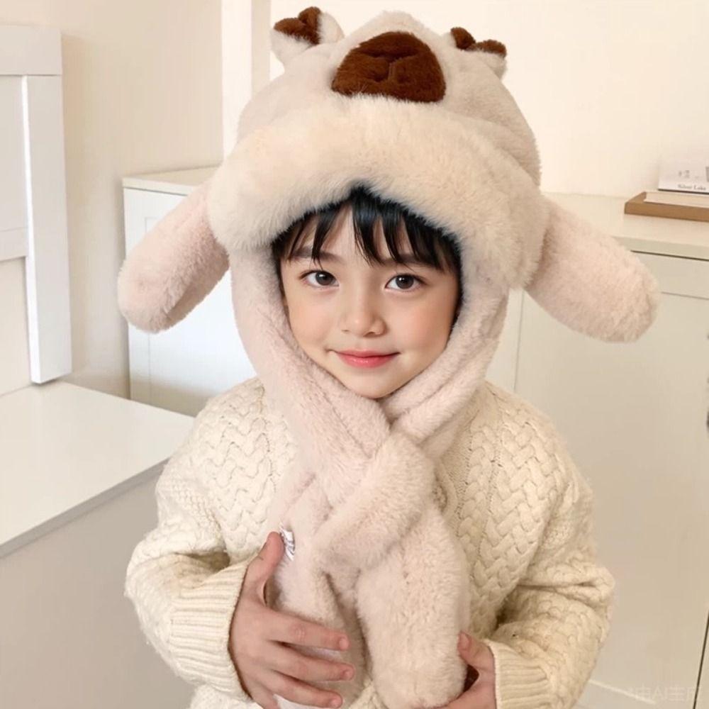 Movable Ears Kids Ear Protection Hat Funny Kids Winter Warm Hat Cute Capybara Hooded Scarf  Outdoor