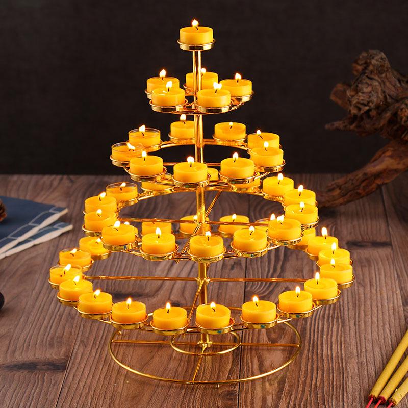 Buddhist Ghee Lamp Holder - Seven Stars Oil Lamp with Lotus Design for Temple Offerings and Everlasting Candle Display.