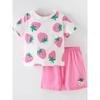 Girls' White Strawberry Short-Sleeved T-Shirt and Shorts Set, Summer Baby Pure Cotton Top and Five-Point Shorts Two-Piece Casual Set 8