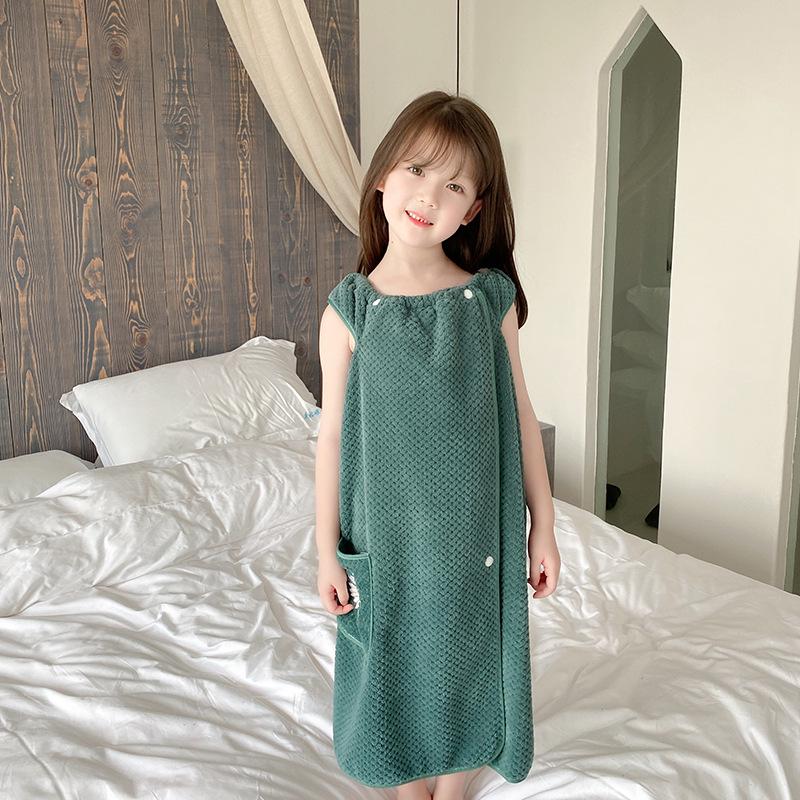 Bangkirai Coral Fleece Children's Bath Skirt: Soft, Water-Absorbent, Thickened Embroidered Towel