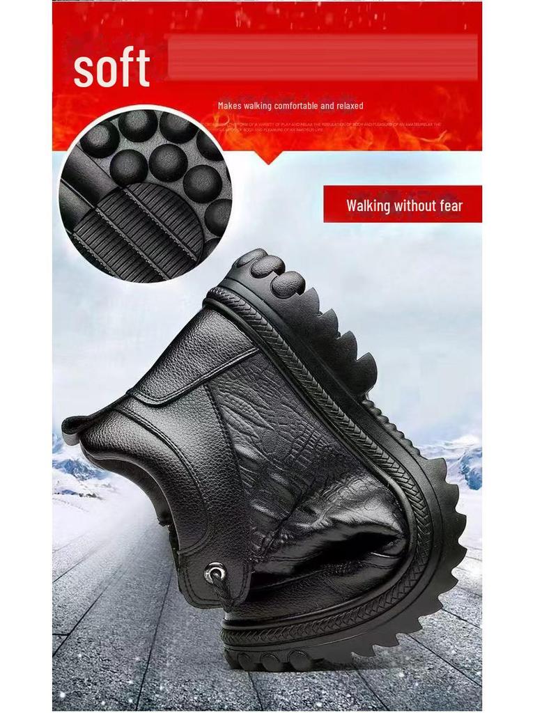 Men's Winter Fleece-Lined Cotton Leather High-Top Boots