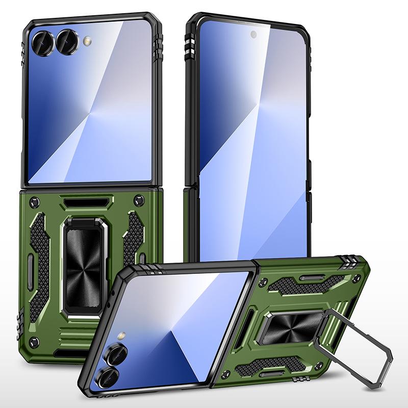 Applicable to Samsung Z Flip 1 mobile phone case metal ring bracket zflip1 folding anti-drop  case