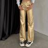 Spring/Autumn Pocket Loose Wide Leg Retro Straight Leg Gold Silver Pants Women's Trousers