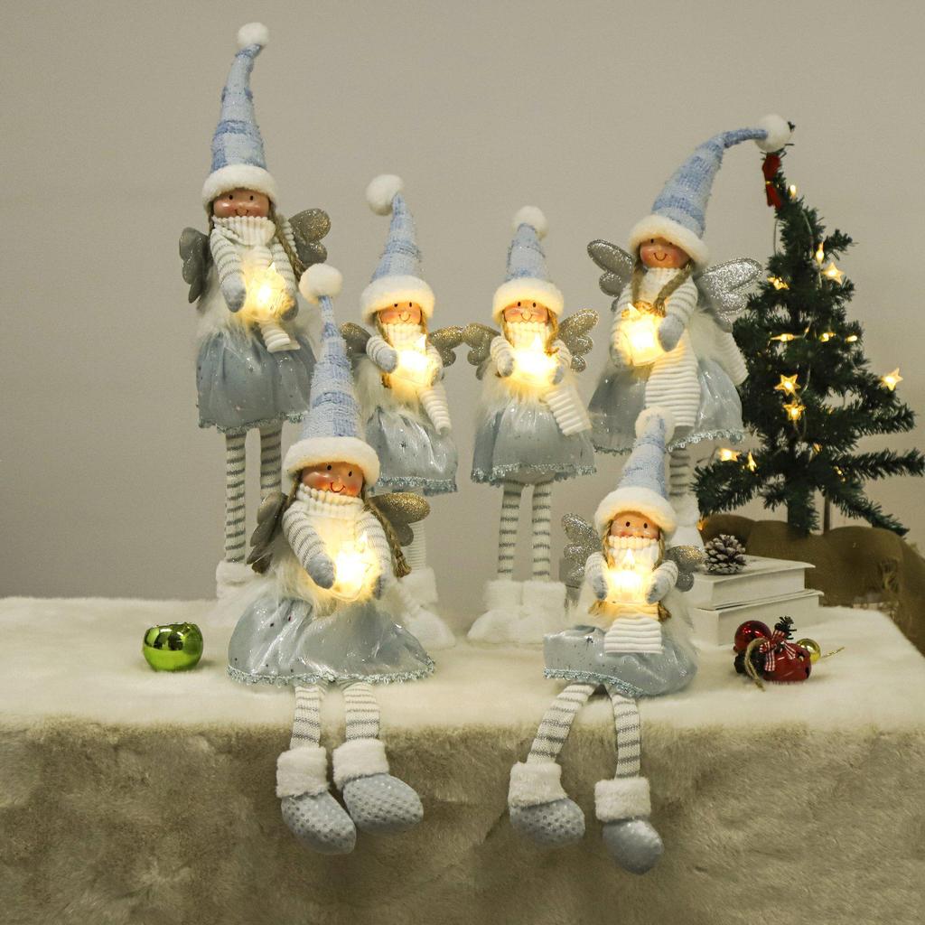 LED Christmas Angel Doll with Retractable Legs - Cute Holiday Elf Decoration