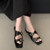 Fashion Metal Buckle Decoration Low Heels Women Slippers 2025 Fashion Square Toe Open Toe Sandals Casual Versatile Ladies Beach Sandals