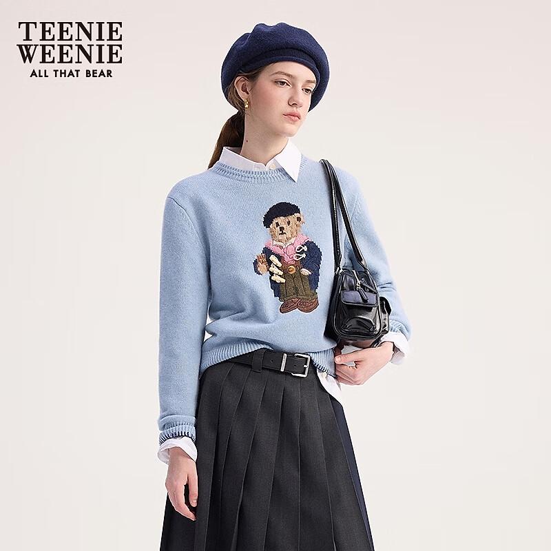 Teenie Weenie Women's Bear Graphic Round Neck Pullover Sweater