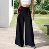 Women Pants Elastic High Waist Buttons Decor Solid Color Trousers Wide Leg Loose Fit Casual Pants Work Travel Daily Wear