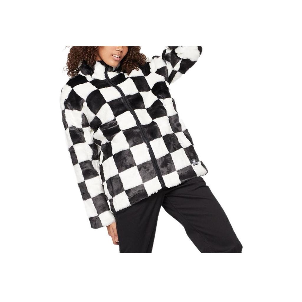 Vans Checkerboard Pattern Stand Collar Jacket Women Outerwear Black White VN0A5LJ5705