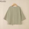 ZANZEA Damen Lässiges Rundhals 3/4-Ärmel Lockere Bluse mit Kordelzug