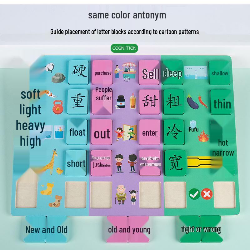 Chinesische Schriftzeichen Antonyme Lese-Rätsel für Kinder im Alter von 3-6 Jahren: Lernspielzeug für den Kindergarten