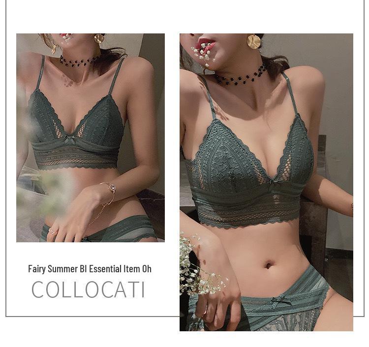 Sexy Spitzen-Bügelloses BH-Set mit tiefem Rücken, dünnen Baumwoll-Push-Up-Polstern und Schmetterlingsknoten-Design