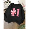 Kids Unisex Crewneck Sweatshirt, Cute Pink Bow Number 11 Birthday Print Soft Fleece Long Sleeve Pullover For Boys Girls Over 4 Years Old