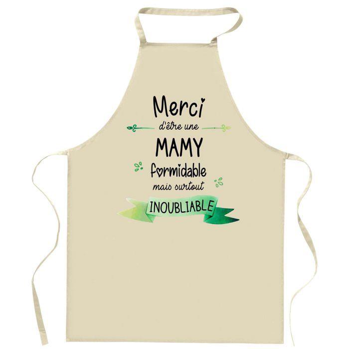 Tablier de cuisine - Mamy Merci Inoubliable Femme - Impression bretonne - Coton épais résistant - Liens ajustables