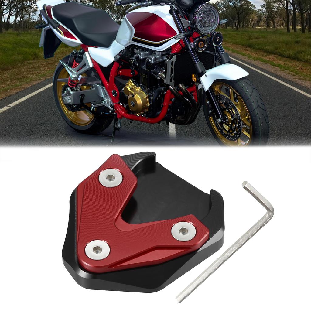 X AUTOHAUX Motorcycle Kickstand Extension Enlarger Pad Side Stand Support Plate for Honda CB1300 2020-2023 (Black/Red)