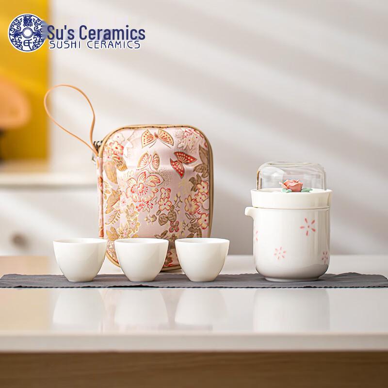 

Pink Beauty Linglong Porcelain Portable Travel Tea Set