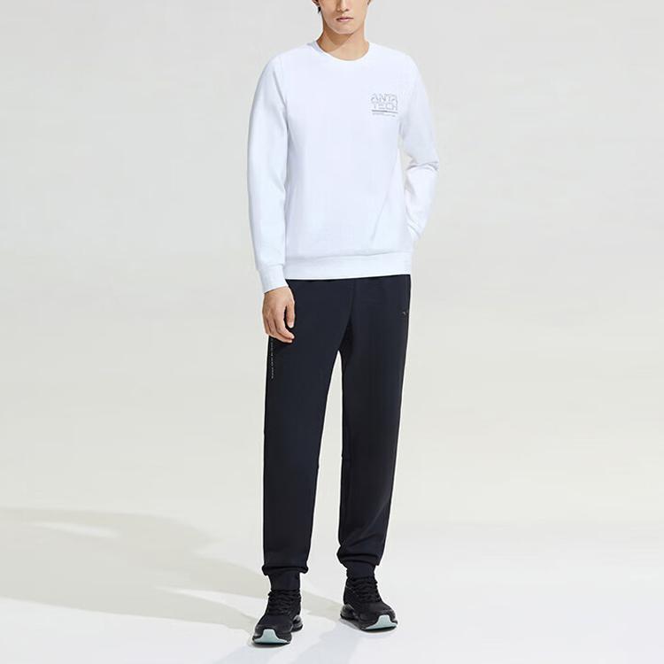 Anta Comprehensive Training Series Logo Print Round Neck Loose Sweatshirt Men Sweatshirt Pure-White 152317725-1
