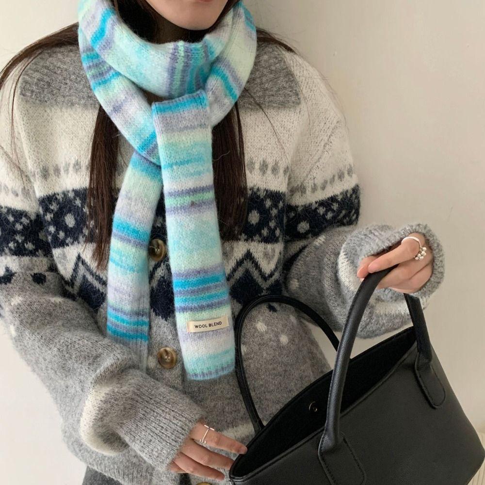 Korean Style Cashmere Knitted Scarf Plush Winter Shawl Fashion Rainbow Striped Scarf  Student