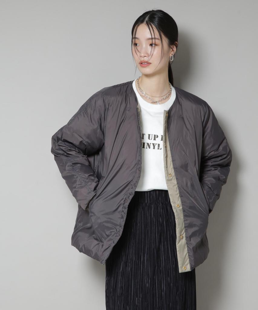 Nano Universe Light Down Reversible Collarless Size S Olive Women's Water-Repellent Jacket, (310), (Product Code 673-5214301)