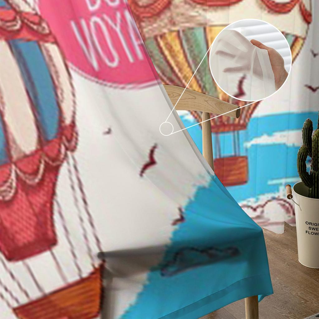 Vintage Bunte Luftballons Fliegen Am Himmel Wolken Vögel Chiffon Transparente Vorhänge Wohnzimmer Schlafzimmer Fenster Voiles Tüllvorhang