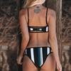 Women's Two Piece Striped Print Bikini Swimsuit Adjustable Straps V Neck Cut Out Design Bottoms Swimwear Set