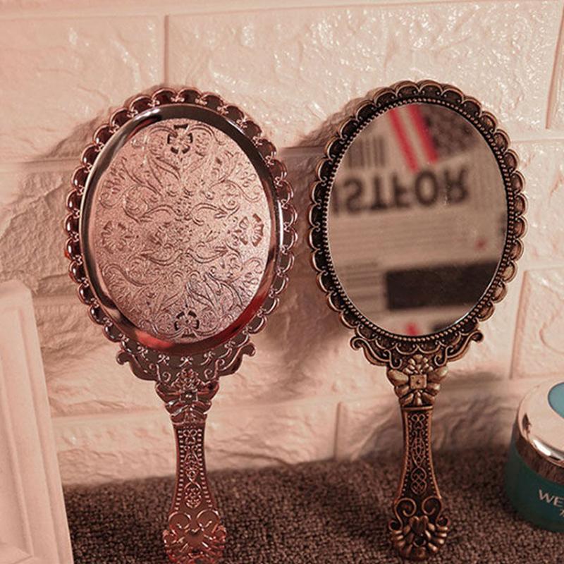 Vintage Carved Handheld Vanity Mirror Hand Mirror Handle Spa Salon Makeup Mirror