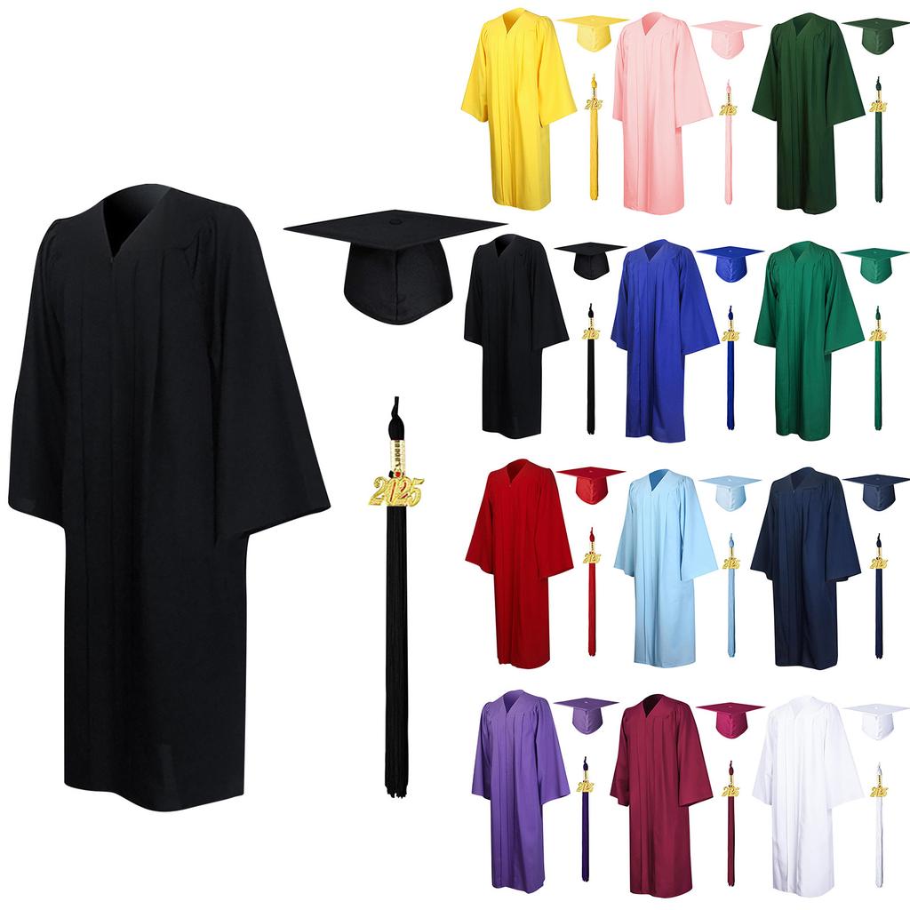 Zestaw sukni licencjackiej dla dorosłych w jednolitym kolorze, sukienka na występ, sukienka na ukończenie studiów