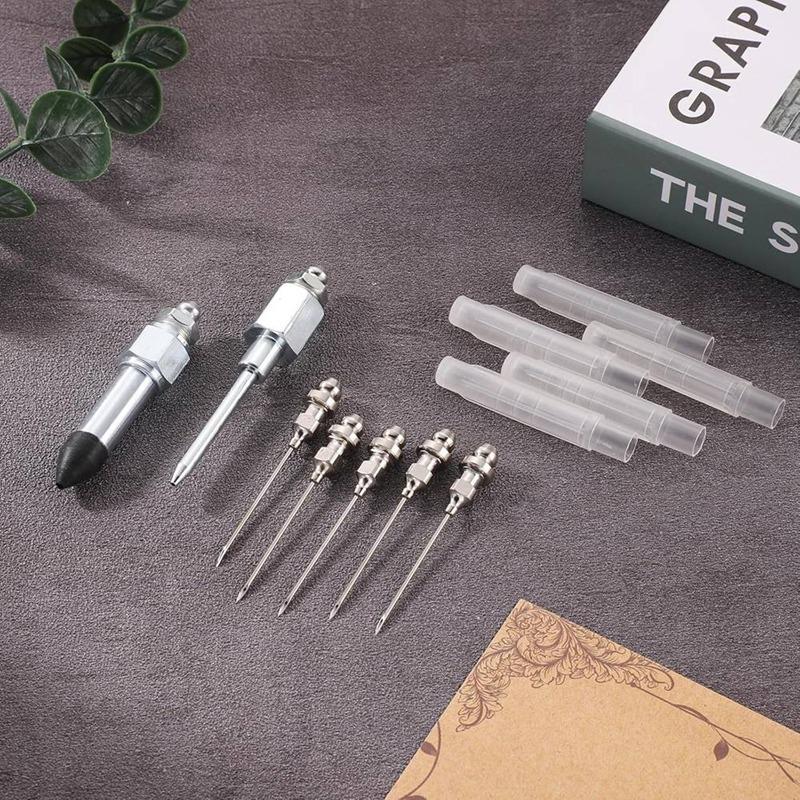 Conjunto de Acessórios de Agulha para Engraxadeira de 7 Peças, Incluindo 5 Bicos de Agulha para Graxa 1 Dispensador de Agulha para Graxa 1 Bico de Borracha