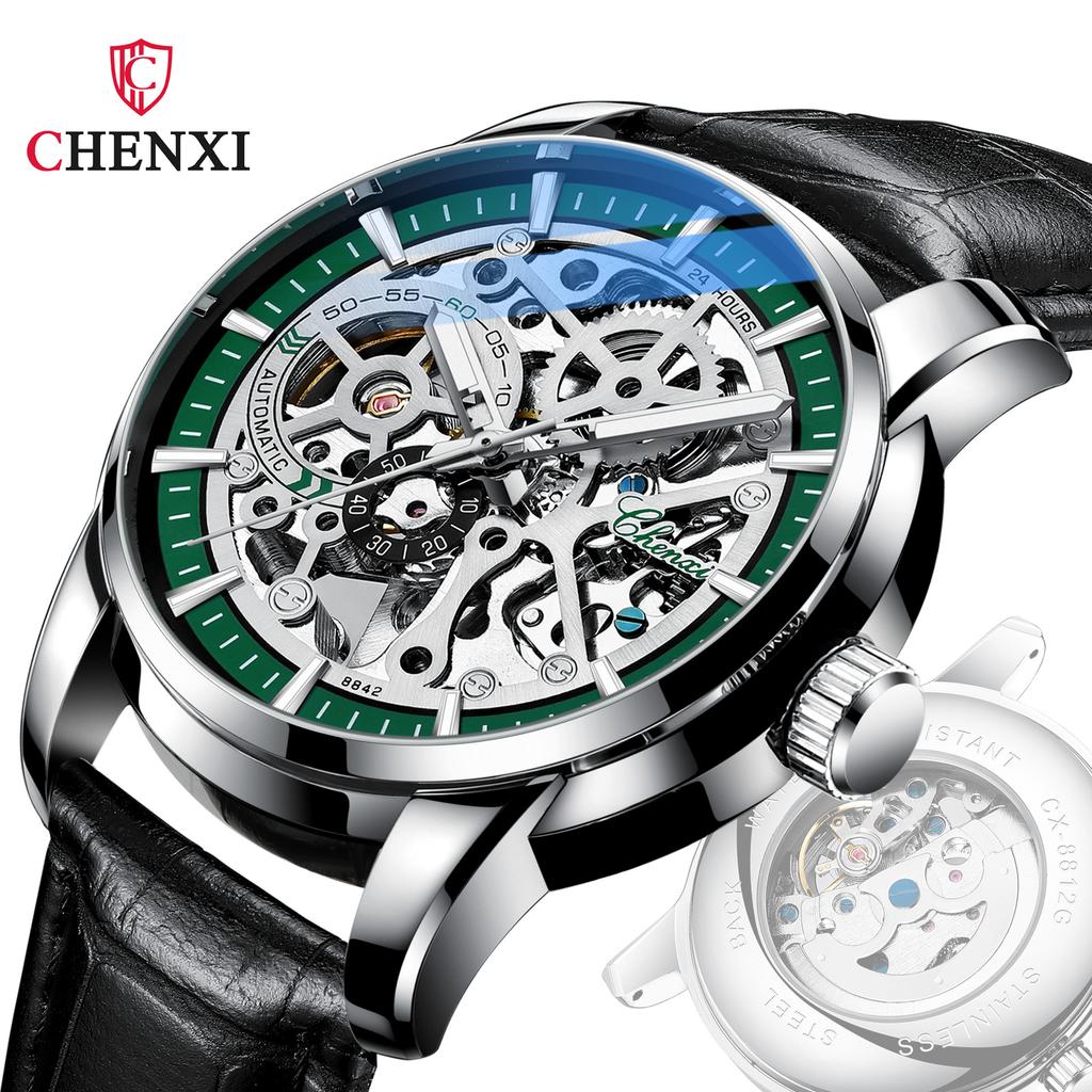 CHENXI Automatic Watch Men Skeleton Watches Casual Sport Leather Band Mechanical Wristwatches Men Winner Reloj Hombre