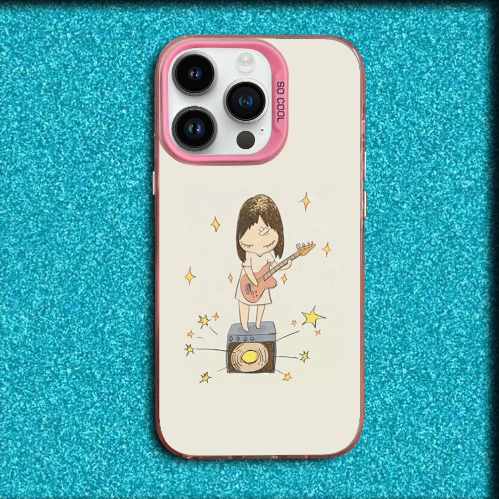 Cute Y-Yoshitomo Nara Phone Case For iPhone 16,15,14,13,12,11,Mini,Pro,MAX Pink Matte Silicone Cover
