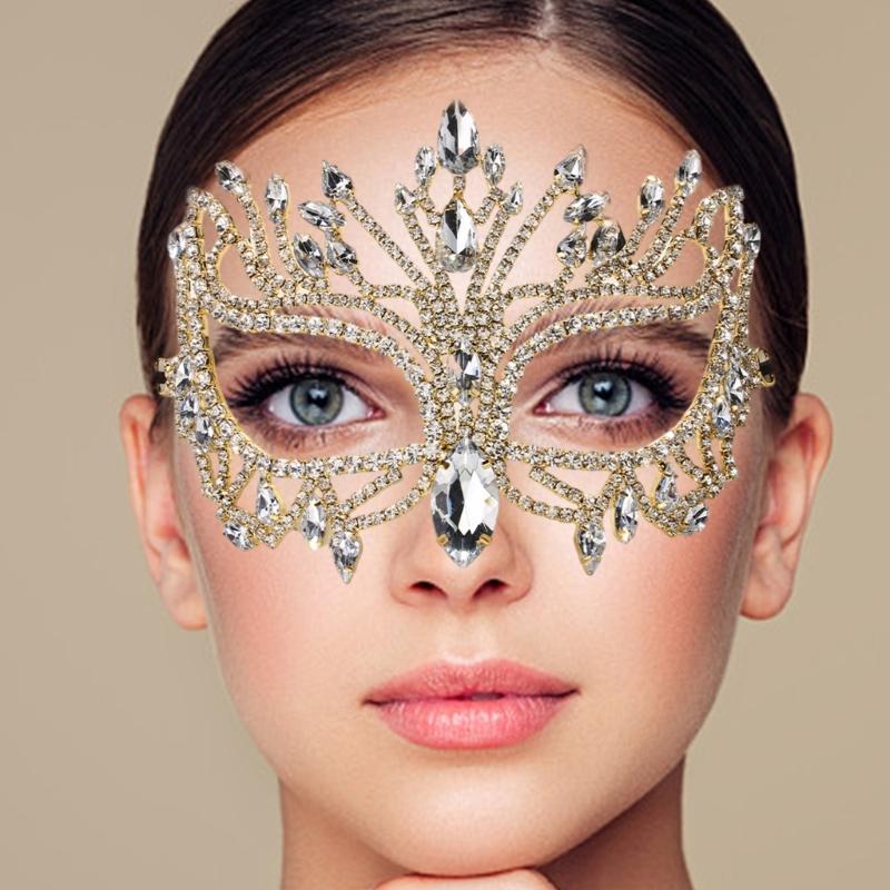 Rhinestones Masquerade Mask Half Face Mask Halloween Costume Accessories for Men Women Masquerade Halloween Cosplay