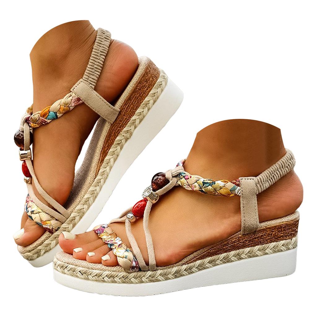 Thick Soled Women'S Bohemian Shoes Fashion Casual Braided Strap Wedge Sandals For Women Beach Sandals For Women Dressy Summer