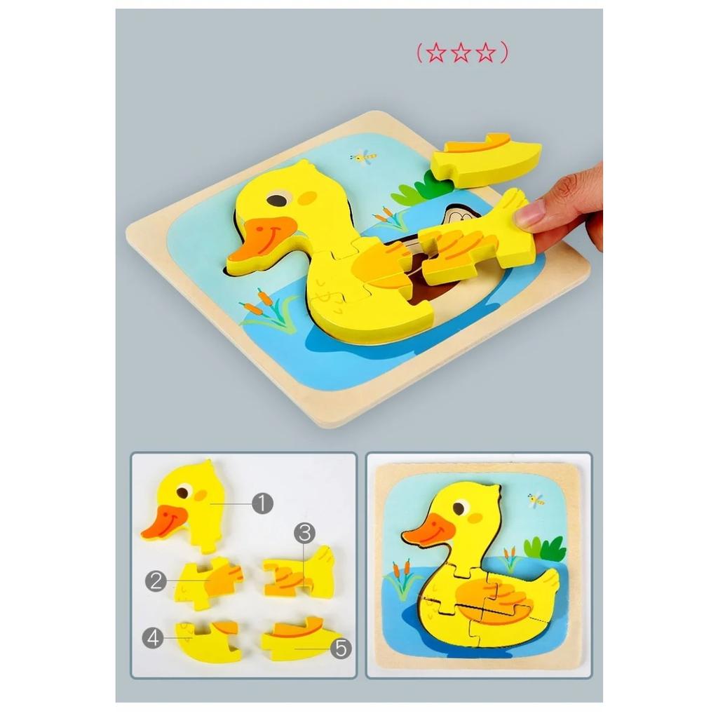 Montessori Wooden Toys Wood Puzzle Cartoon Animals Cognitive Jigsaw Puzzle Early Learning Educational Toys for Children Gift