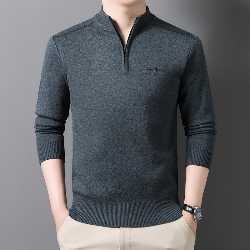 

Men s Winter Thickened Half-High Collar Zipper Knit Sweater Pullover XXL зелений/сірий колір