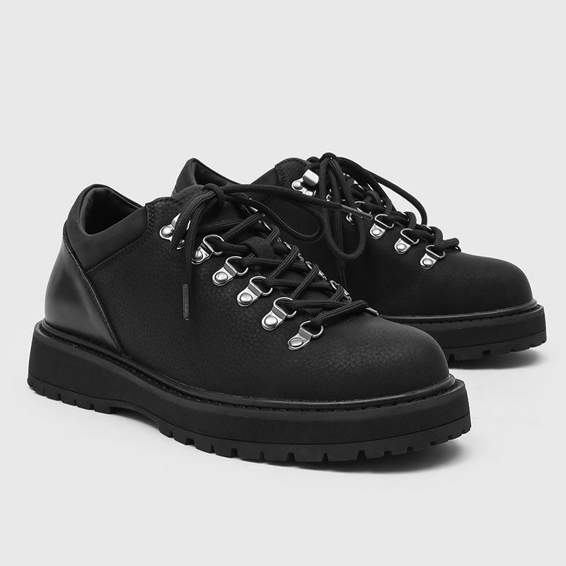 Platform tooling shoes round head hiking shoes men's outdoor derby shoes lace-up heightening British men's shoes-J
