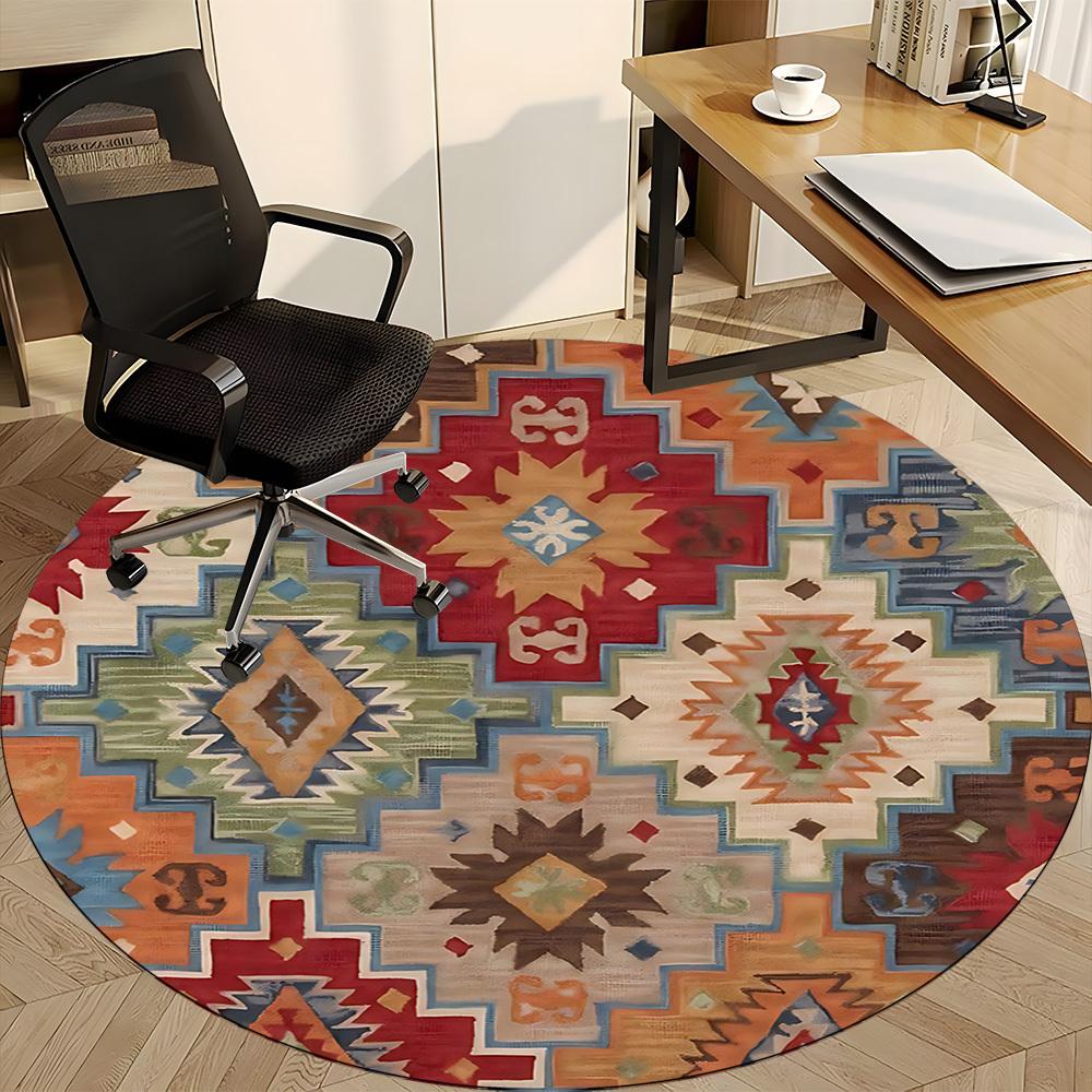 1 Stück Southwest-Muster Teppich für das Büro, rutschfest, runder Teppich, weich & bequem, Teppich für das Büro, leichte runde Bodenmatte