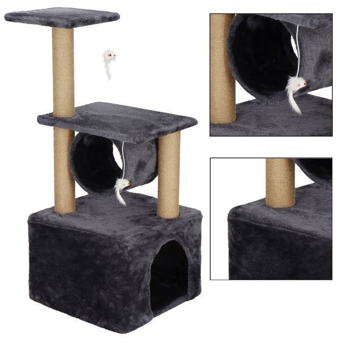 Arbre À Chat - SPRINGOS - 92 Cm - 2 Plateformes - 2 Souris Suspendues - Niche Confortable