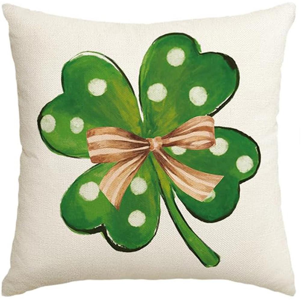 St. Patrick's Day Pillow Cover Line Printed Pillow Cover Green Four-leaf Crocodile Cushion Cover