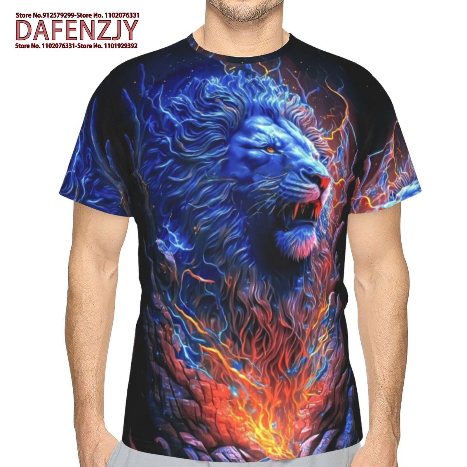 

Personality Lion 3D Printing T-shirt Sports Casual Short Sleeve Summer Street Clothing Men s and Women s Printing Tees XXXL небо синє кольору
