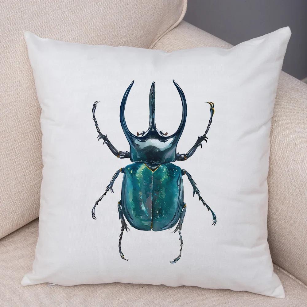 Insect Beetle Collection Pillow Case Both Sided Decor Cartoon Animal Print Cushion Cover Soft Plush Pillowcase for Sofa Home Car