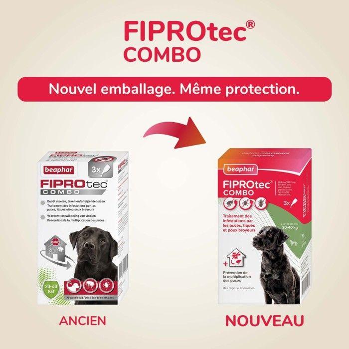 Beaphar Fiprotec Combo Pipettes Puces Tiques et Poux Broyeurs Chien (10-20 kg) 1,34ml x 3 unités