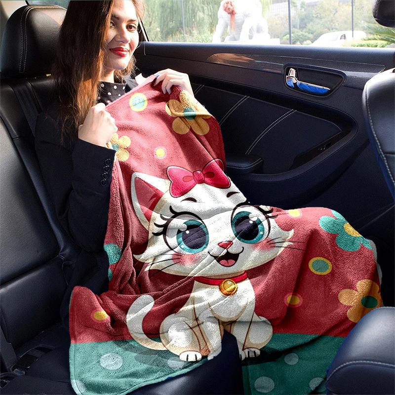1pc Cute Cartoon Cat Blanket - Seasonal Home Decor, Soft Throw for Bed or Couch, for Decorating Your Own Sofa and Living Room, Super Soft Fl